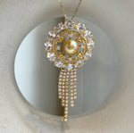 Elly’s Genius South sea ultra gold ocean pearl Floral brooch pendant 2in1: Extreme luster mirrored, 10.3mm, 3.5x7cm. gift for her