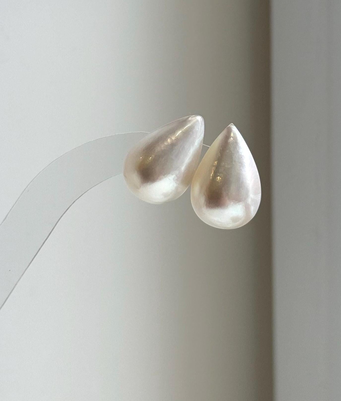 Elly’s 14.2x21.3mm Genius Ivory Ocean Mabe Pearls Earrings Studs: Extreme luster Mirrored, S925 silver minimalist earrings studs. high quality Mabe earrings studs for her