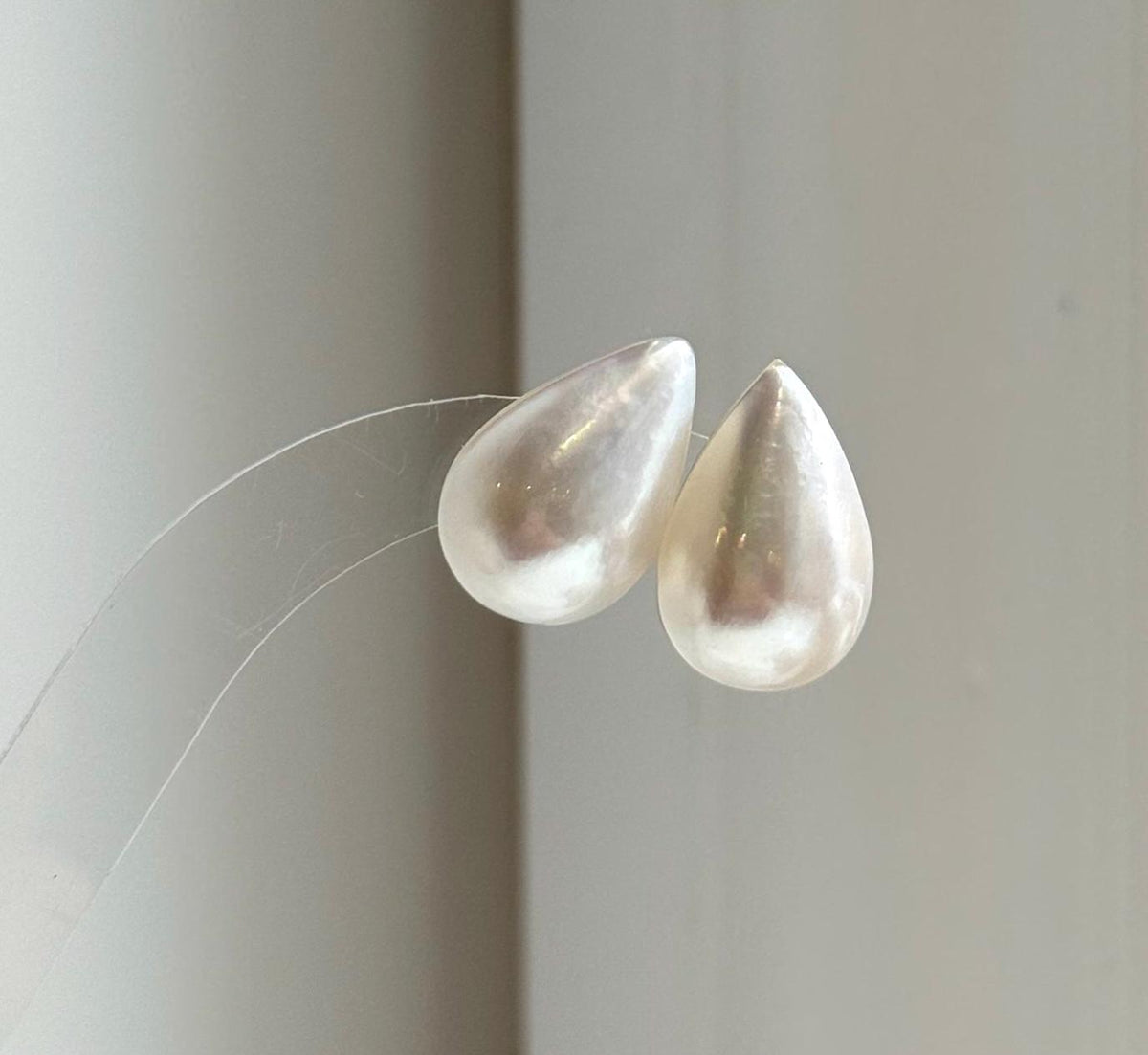 Elly’s 14.2x21.3mm Genius Ivory Ocean Mabe Pearls Earrings Studs: Extreme luster Mirrored, S925 silver minimalist earrings studs. high quality Mabe earrings studs for her