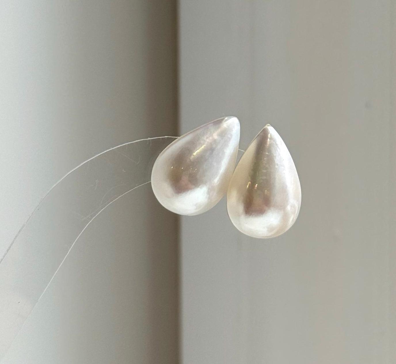 Elly’s 14.2x21.3mm Genius Ivory Ocean Mabe Pearls Earrings Studs: Extreme luster Mirrored, S925 silver minimalist earrings studs. high quality Mabe earrings studs for her