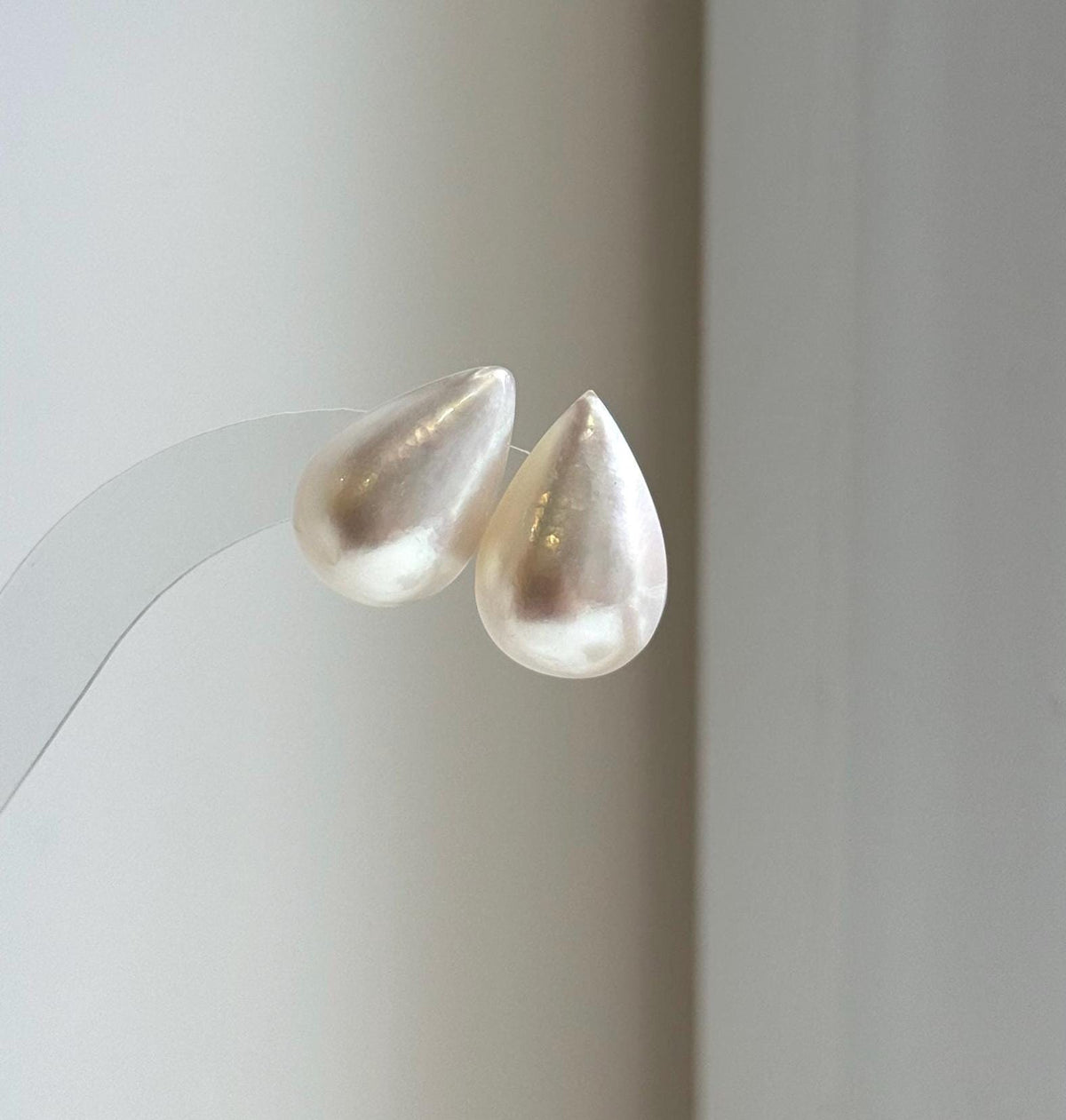Elly’s 14.2x21.3mm Genius Ivory Ocean Mabe Pearls Earrings Studs: Extreme luster Mirrored, S925 silver minimalist earrings studs. high quality Mabe earrings studs for her