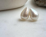 Elly’s 14.2x21.3mm Genius Ivory Ocean Mabe Pearls Earrings Studs: Extreme luster Mirrored, S925 silver minimalist earrings studs. high quality Mabe earrings studs for her anniversary
