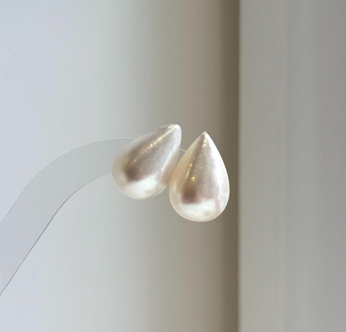 Elly’s 14.2x21.3mm Genius Ivory Ocean Mabe Pearls Earrings Studs: Extreme luster Mirrored, S925 silver minimalist earrings studs. high quality Mabe earrings studs for her holiday