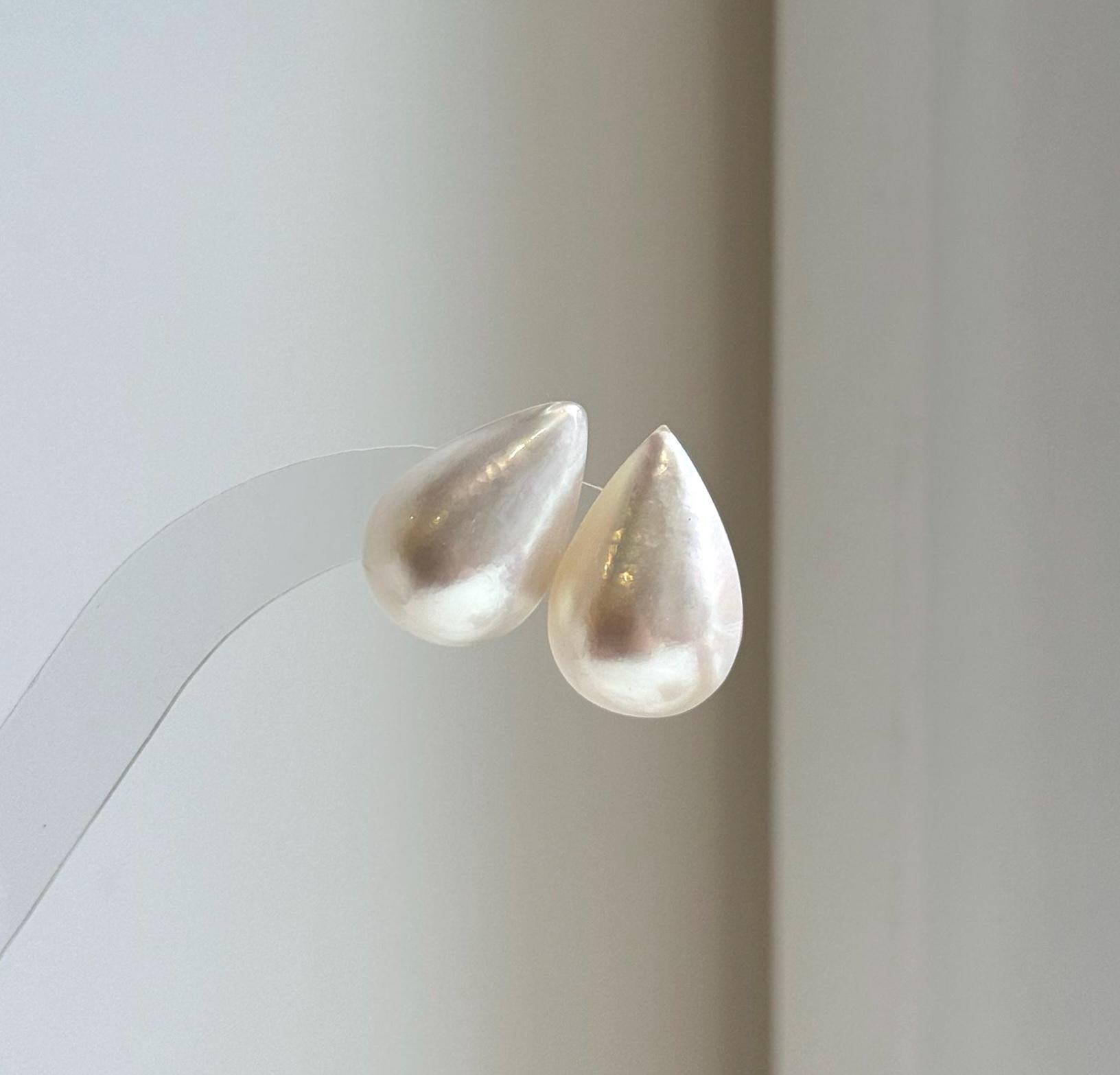 Elly’s 14.2x21.3mm Genius Ivory Ocean Mabe Pearls Earrings Studs: Extreme luster Mirrored, S925 silver minimalist earrings studs. high quality Mabe earrings studs for her holiday