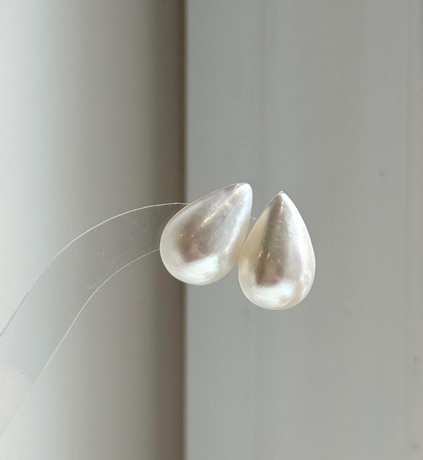 Elly’s 14.2x21.3mm Genius Ivory Ocean Mabe Pearls Earrings Studs: Extreme luster Mirrored, S925 silver minimalist earrings studs. high quality Mabe earrings studs for her