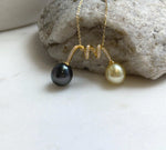 Elly’s 9.7-10.2mm Genius South sea ultra gold Tahitian peacock hunter ocean pearls Pendant: Extreme luster, s925 silver pendant. high quality double pearls sterling silver pendant for her birthday