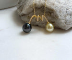Elly’s 9.7-10.2mm Genius South sea ultra gold Tahitian peacock hunter ocean pearls Pendant: Extreme luster, s925 silver pendant. high quality double pearls sterling silver pendant for her daily office wear