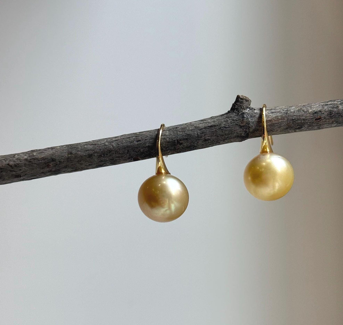 Elly’s 11.5mm Genius South sea golden ocean Pearls High-heel Earrings hooks: Extreme luster mirrored, 2.2cm high, S925 silver cool earrings. high quality golden pearls earrings hooks gift for her