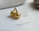 Elly’s 11.5mm Genius South sea golden ocean Pearls High-heel Earrings hooks: Extreme luster mirrored, 2.2cm high, S925 silver cool earrings. high quality golden pearls earrings hooks gift for her anniversary