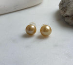 Elly’s 12.4mm Genius natural South sea ultra golden ocean Pearls Earrings studs: Extreme luster, S925 silver minimalist earrings studs. gift for her birthday