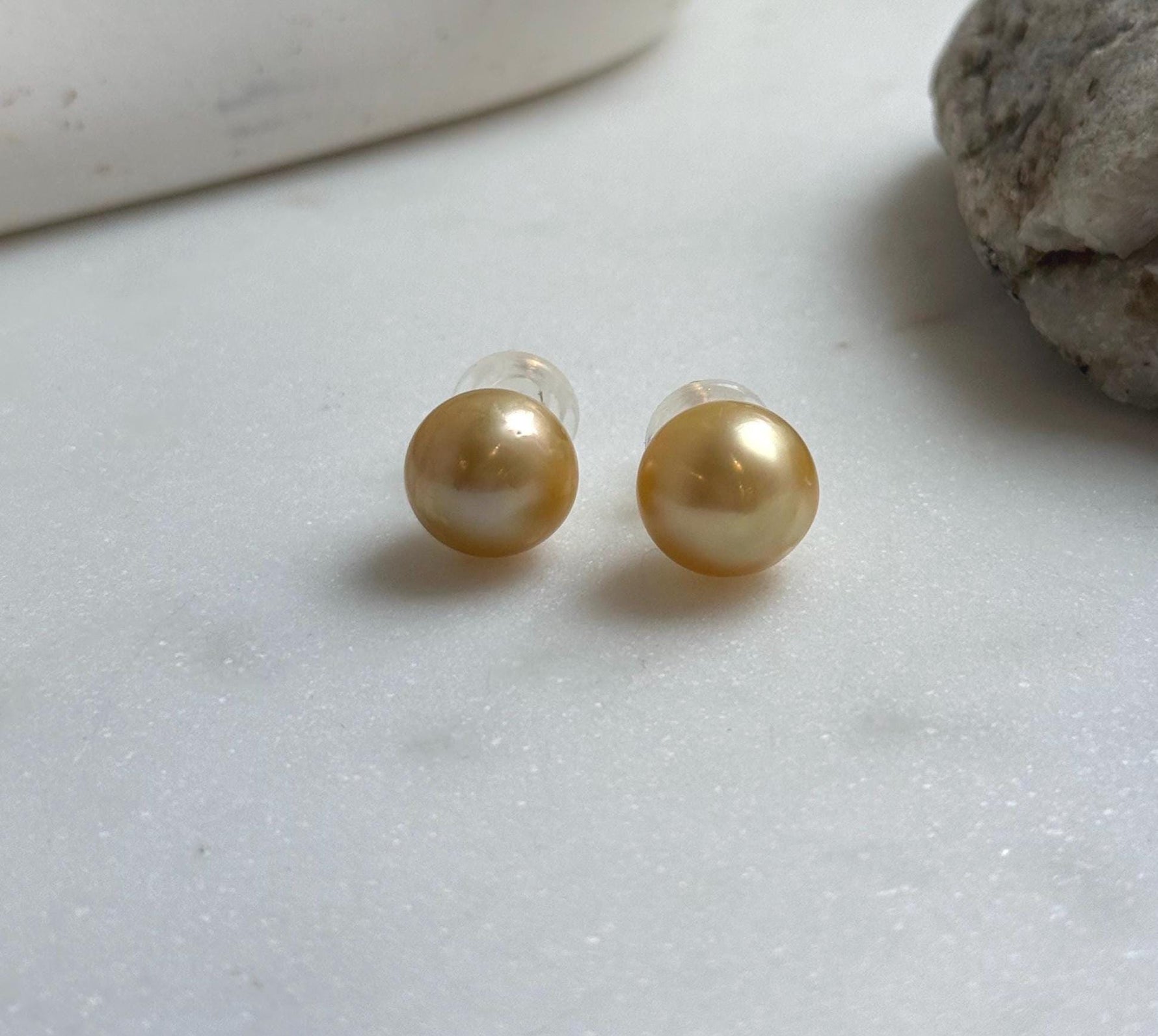 Elly’s 12.4mm Genius natural South sea ultra golden ocean Pearls Earrings studs: Extreme luster, S925 silver minimalist earrings studs. gift for her birthday