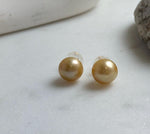 Elly’s 12.4mm Genius natural South sea ultra golden ocean Pearls Earrings studs: Extreme luster, S925 silver minimalist earrings studs. gift for her birthday