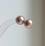 Elly’s 13.3mm Large Edison rose Pearls Earrings Studs: Extreme luster Mirrored, S925 silver minimalist earrings studs.