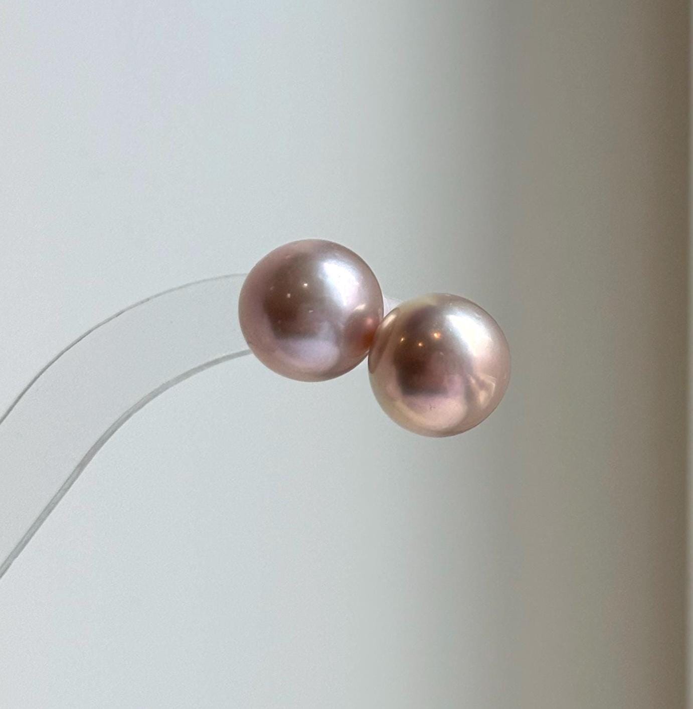 Elly’s 13.3mm Large Edison rose Pearls Earrings Studs: Extreme luster Mirrored, S925 silver minimalist earrings studs.