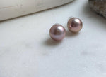 Elly’s 13.3mm Large Edison rose Pearls Earrings Studs: Extreme luster Mirrored, S925 silver minimalist earrings studs.