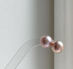 Elly’s 13.3mm Large Edison rose Pearls Earrings Studs: Extreme luster Mirrored, S925 silver minimalist earrings studs.