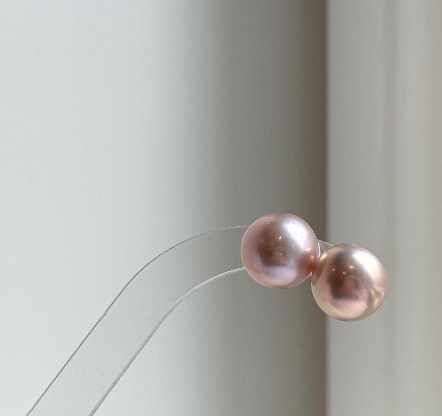 Elly’s 13.3mm Large Edison rose Pearls Earrings Studs: Extreme luster Mirrored, S925 silver minimalist earrings studs.