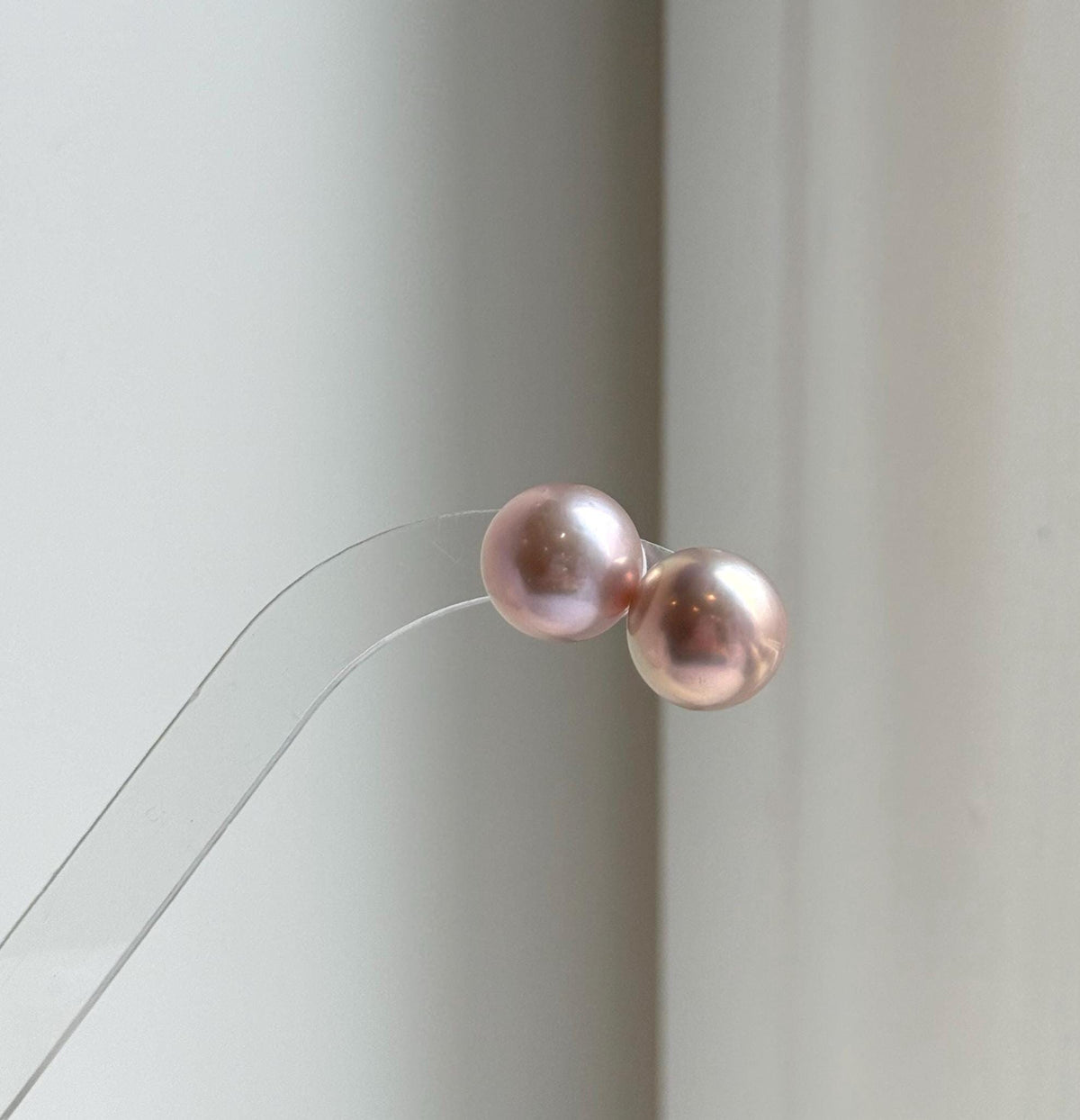 Elly’s 13.3mm Large Edison rose Pearls Earrings Studs: Extreme luster Mirrored, S925 silver minimalist earrings studs.