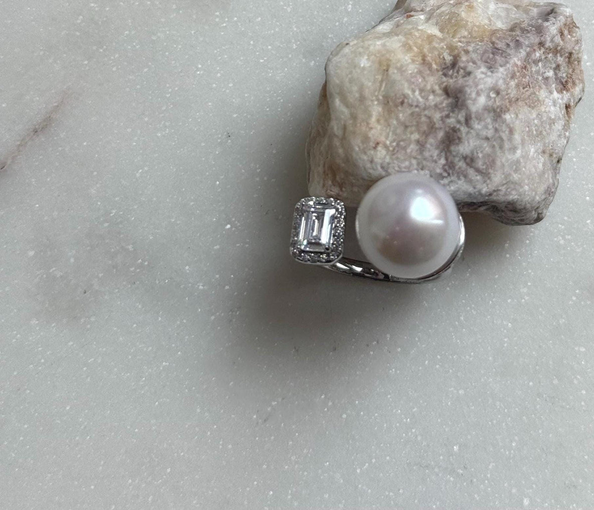 Elly’s 12.3mm 5A White Edison pearl ring: Extreme luster mirrored, S925 silver adjustable ring. high quality daily office white pearl ring gift for her