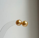 Elly’s 10.4mm Genius natural South sea deep golden ocean Pearls Earrings studs: Extreme luster, S925 silver minimalist earrings studs. high quality golden ocean pearls earrings studs for her