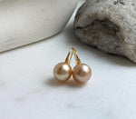 Elly’s 11.9mm Genius South sea golden ocean Pearls High-heel Earrings hooks: Extreme luster, 2.2cm high, S925 silver cool earrings.