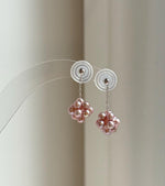 Elly’s Rose Mauve Pearls Earrings Chandeliers: Extreme luster Mirrored, 2.3cm high, S925 silver cool Hydrangea earrings. gift for her