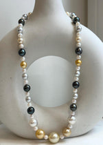 Elly’s 55pcs Multicolor ocean pearls necklace:Extreme luster mirrored, knotted, 18.7”, S925 silver necklace strand. high quality multicolor ocean pearls necklace strand