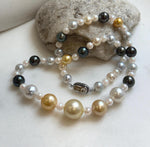 Elly’s 55pcs Multicolor ocean pearls necklace:Extreme luster mirrored, knotted, 18.7”, S925 silver necklace strand. high quality multicolor ocean pearls necklace strand