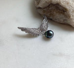 Elly’s Tahitian peacock green Ocean Pearl Vintage Brooch pendant 2in1: Extreme luster mirrored, 9.2mm, 4x3.7cm, gift for her birthday