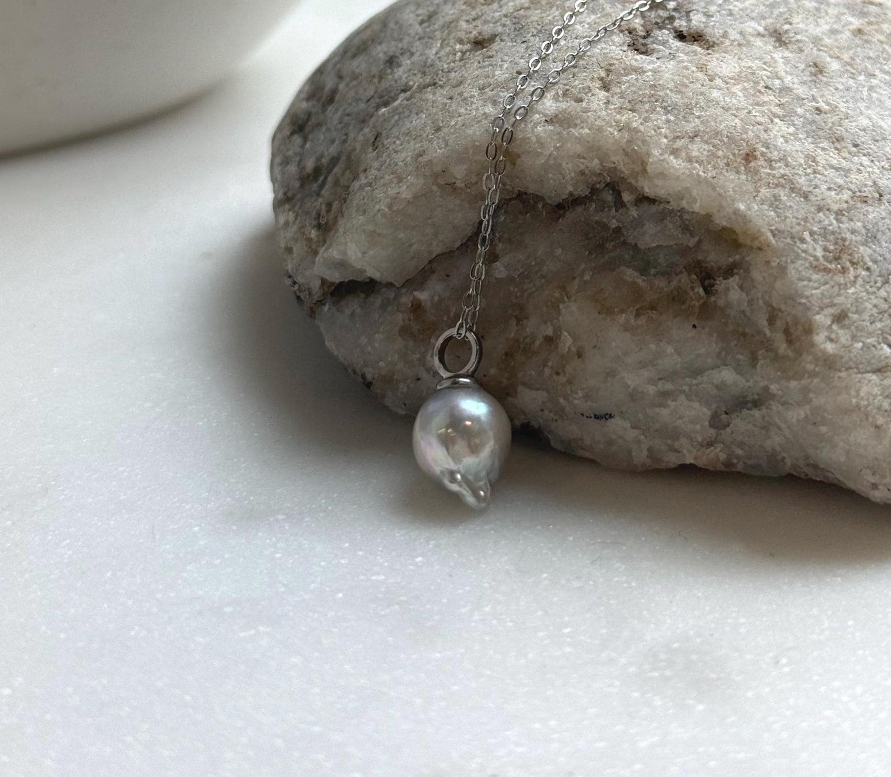 Elly’s 8.6mm Geniu Akoya blue silver ocean tail pearl Pendant: Extreme luster, 1.6cm high, s925 silver minimalist pendant. gift for her