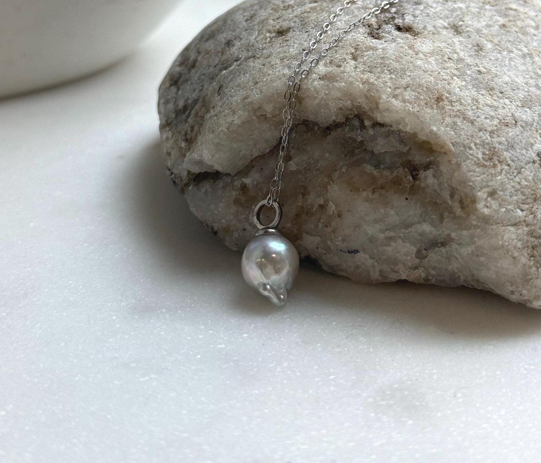 Elly’s 8.6mm Geniu Akoya blue silver ocean tail pearl Pendant: Extreme luster, 1.6cm high, s925 silver minimalist pendant. gift for her holiday