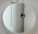 Elly’s 10.2mm Genius Tahitian peacock green ocean pearl Pendant: Extreme luster mirrored, to 20”, s925 silver minimalist pendant chain set.