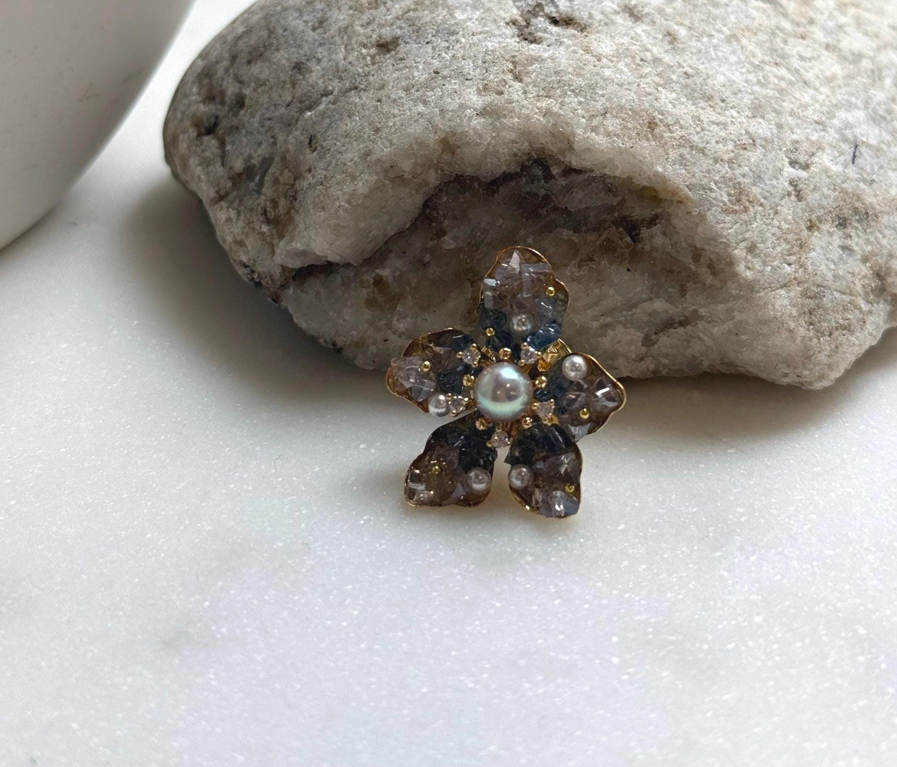Elly’s Akoya blue silver Ocean Pearl Floral Brooch Pendant 2in1: Extreme luster mirrored, 5mm, gift for her anniversary