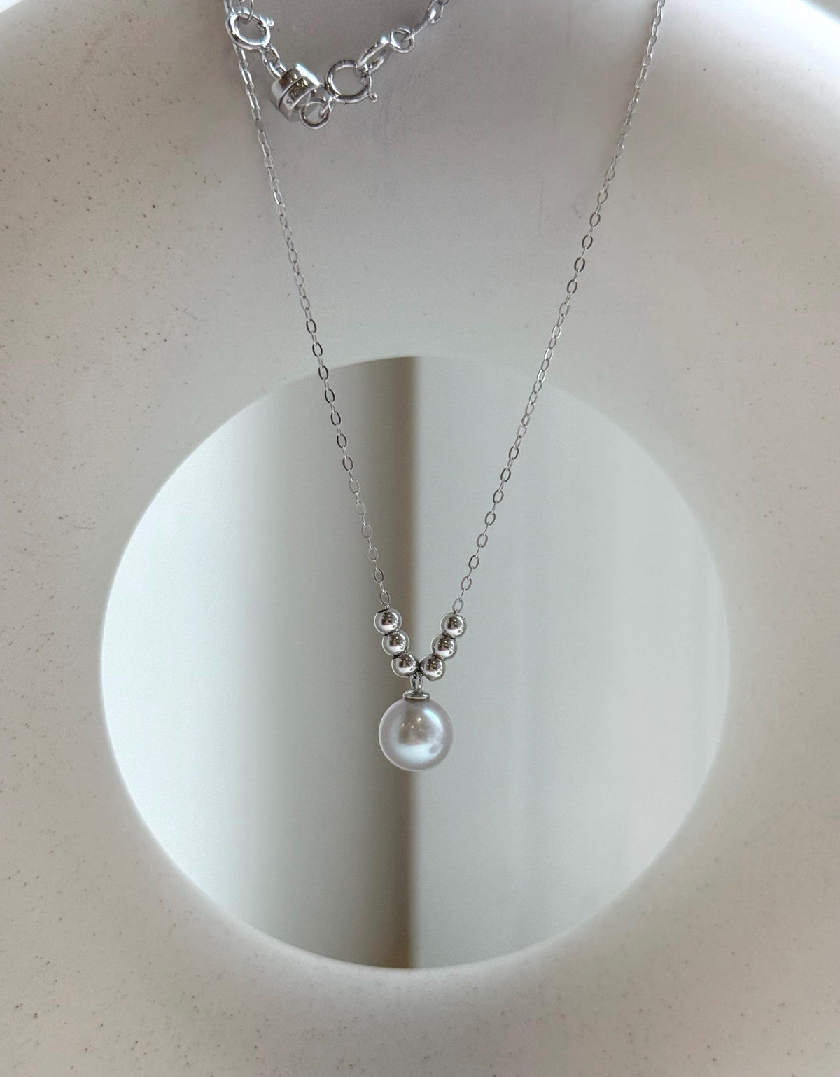 Elly’s 8.3mm Extreme luster Akoya blue silver Ocean Pearl s925 silver beads pendant Necklace chain set. daily office pendant chain set