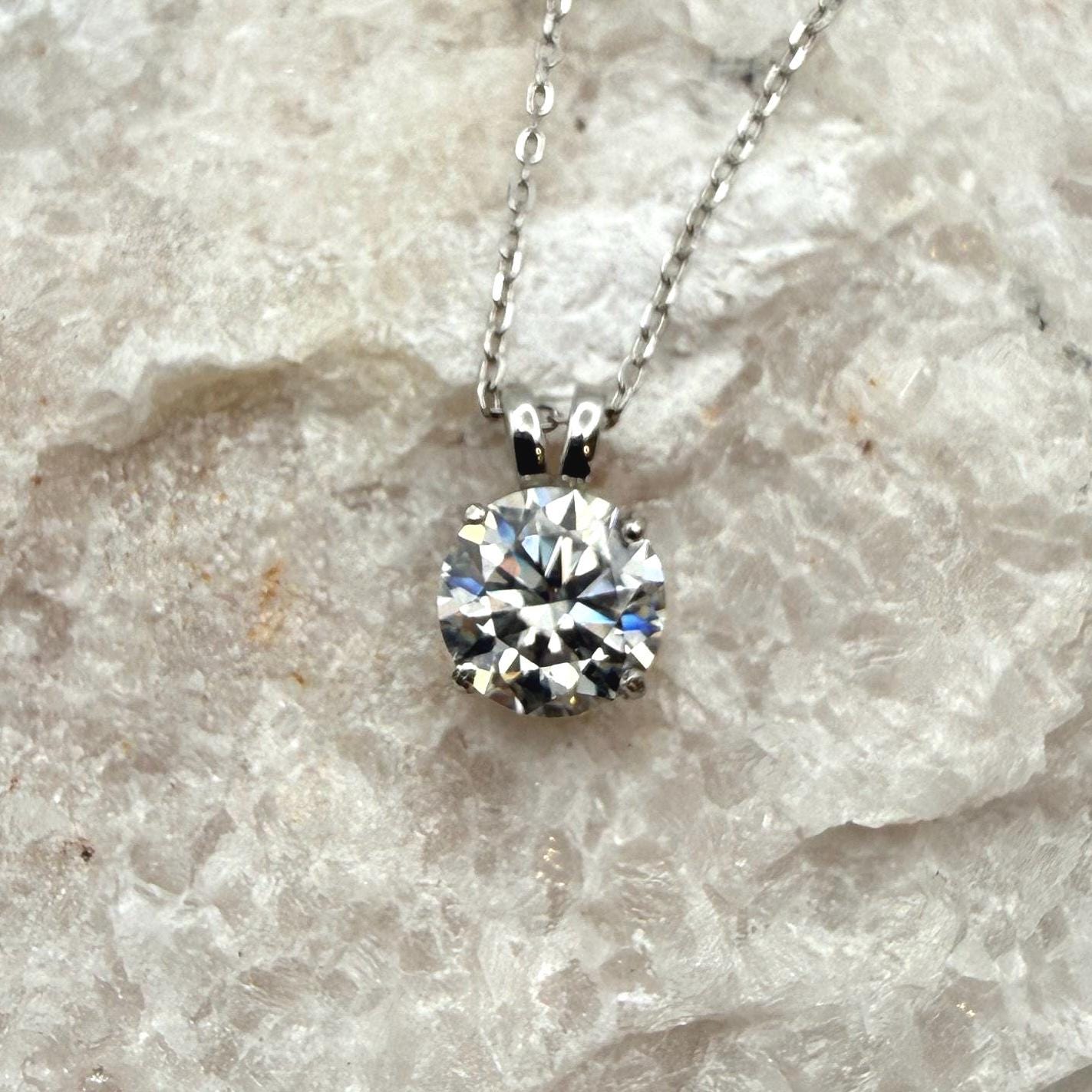 D/VVS1 Flawless Moissanite Pendant | 2ct/8mm Round Brilliant Cut Dainty Necklace | Solid S925 Silver Jewelry