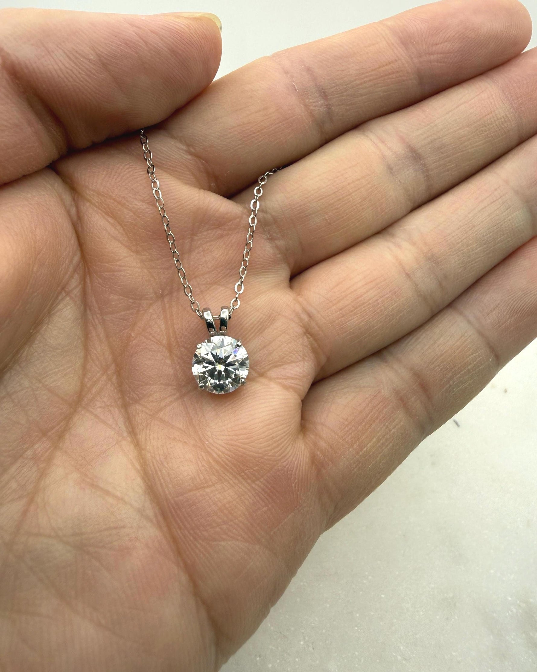 D/VVS1 Flawless Moissanite Pendant | 2ct/8mm Round Brilliant Cut Dainty Necklace | Solid S925 Silver Jewelry
