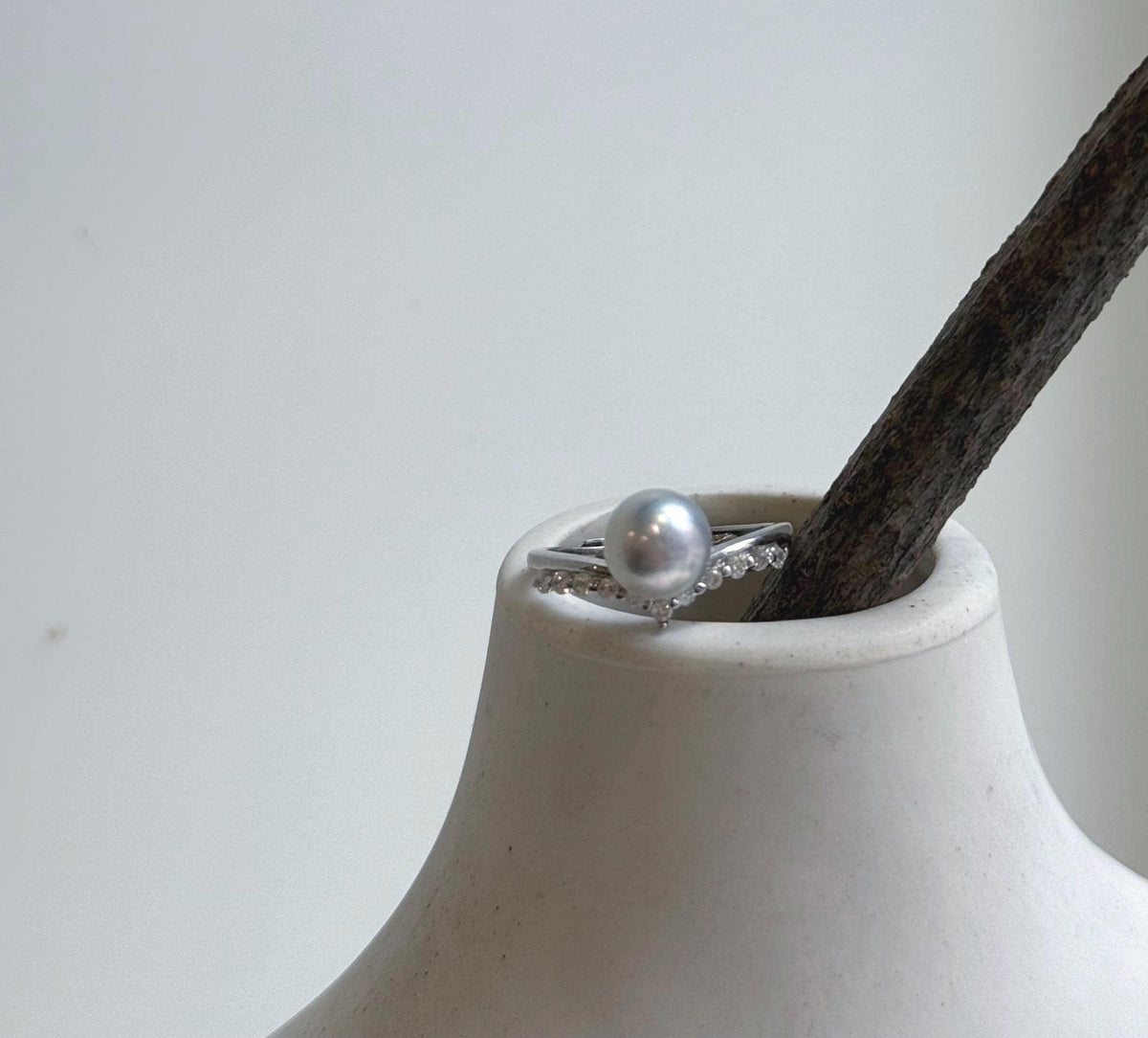 Elly’s 7mm Akoya blue silver ocean pearl Ring: Extreme luster mirrored, s925 silver adjustable ring. Pearl Jewelry Idea. high quality daily office pearl ring