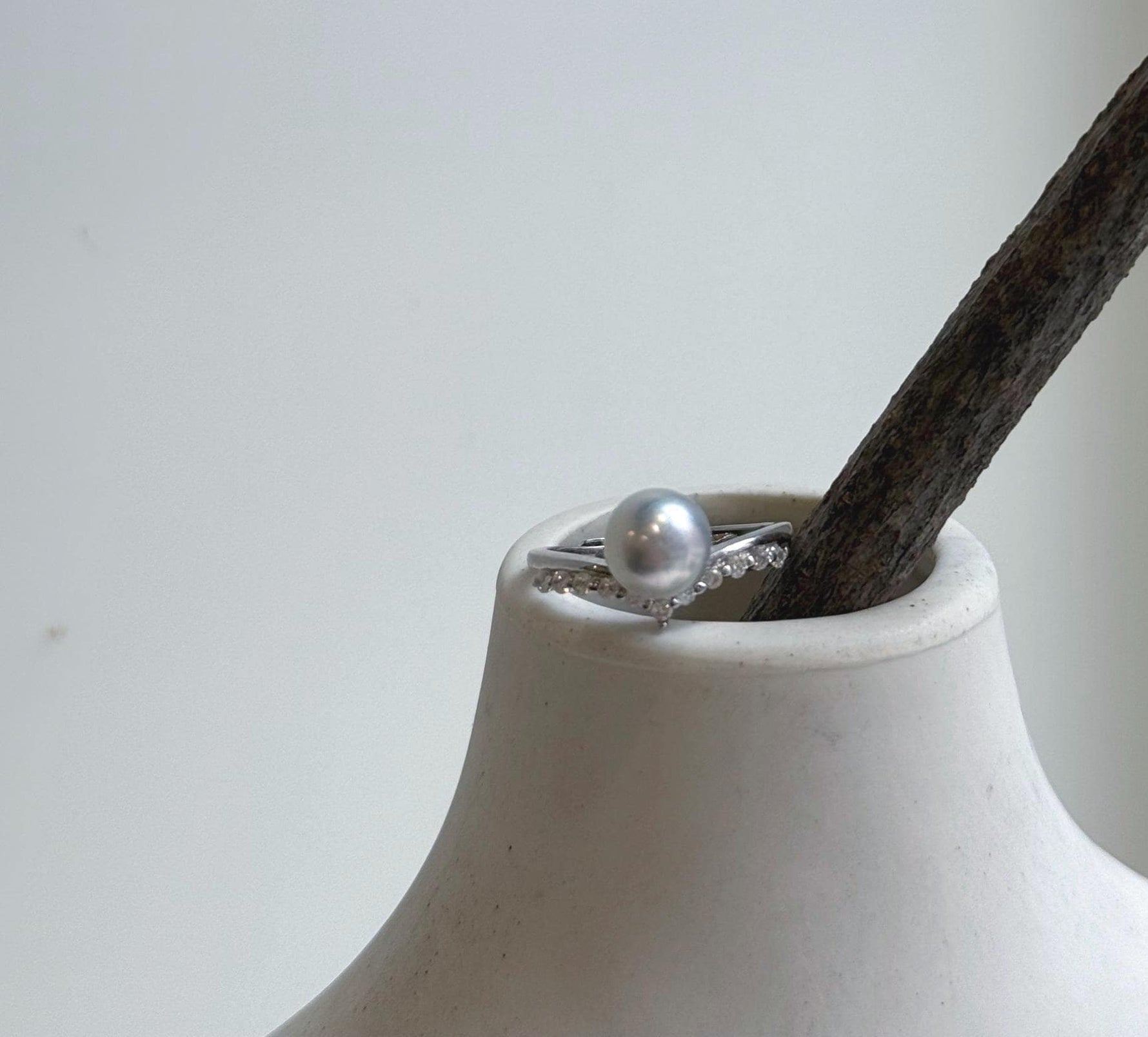 Elly’s 7mm Akoya blue silver ocean pearl Ring: Extreme luster mirrored, s925 silver adjustable ring. Pearl Jewelry Idea. high quality daily office pearl ring