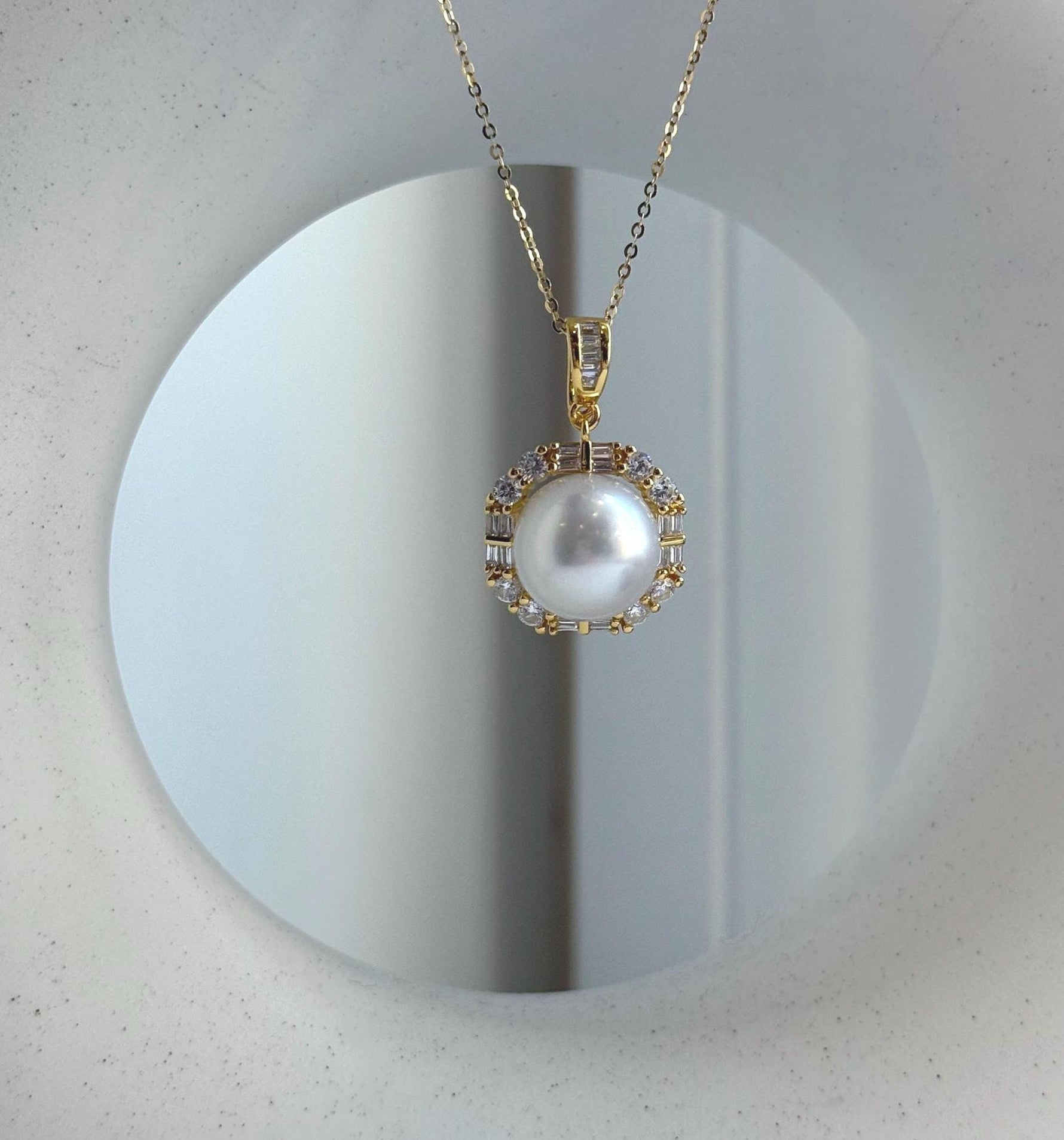 Elly’s 12.3mm Australian Ocean cold White pearl Pendant: Extreme luster mirrored, 1.7x2.7cm, S925 Silver pendant necklace set. high quality ocean pearl pendant for her birthday anniversary daily office wear