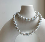 Elly’s 49pcs 7.4-8.4mm Akoya natural blue silver ocean pearls necklace strand, extreme luster mirrored, 18.5” knotted, S925 silver necklace. high quality Akoya pearls necklace strand for her