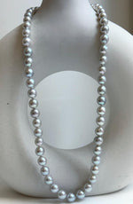 Elly’s 49pcs 7.4-8.4mm Akoya natural blue silver ocean pearls necklace strand, extreme luster mirrored, 18.5” knotted, S925 silver necklace. high quality Akoya pearls necklace strand for her