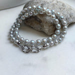 Elly’s 49pcs 7.4-8.4mm Akoya natural blue silver ocean pearls necklace strand, extreme luster mirrored, 18.5” knotted, S925 silver necklace. high quality Akoya pearls necklace strand for her