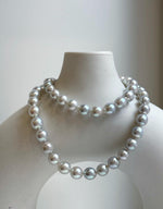 Elly’s 49pcs 7.4-8.4mm Akoya natural blue silver ocean pearls necklace strand, extreme luster mirrored, 18.5” knotted, S925 silver necklace. high quality Akoya pearls necklace strand for her