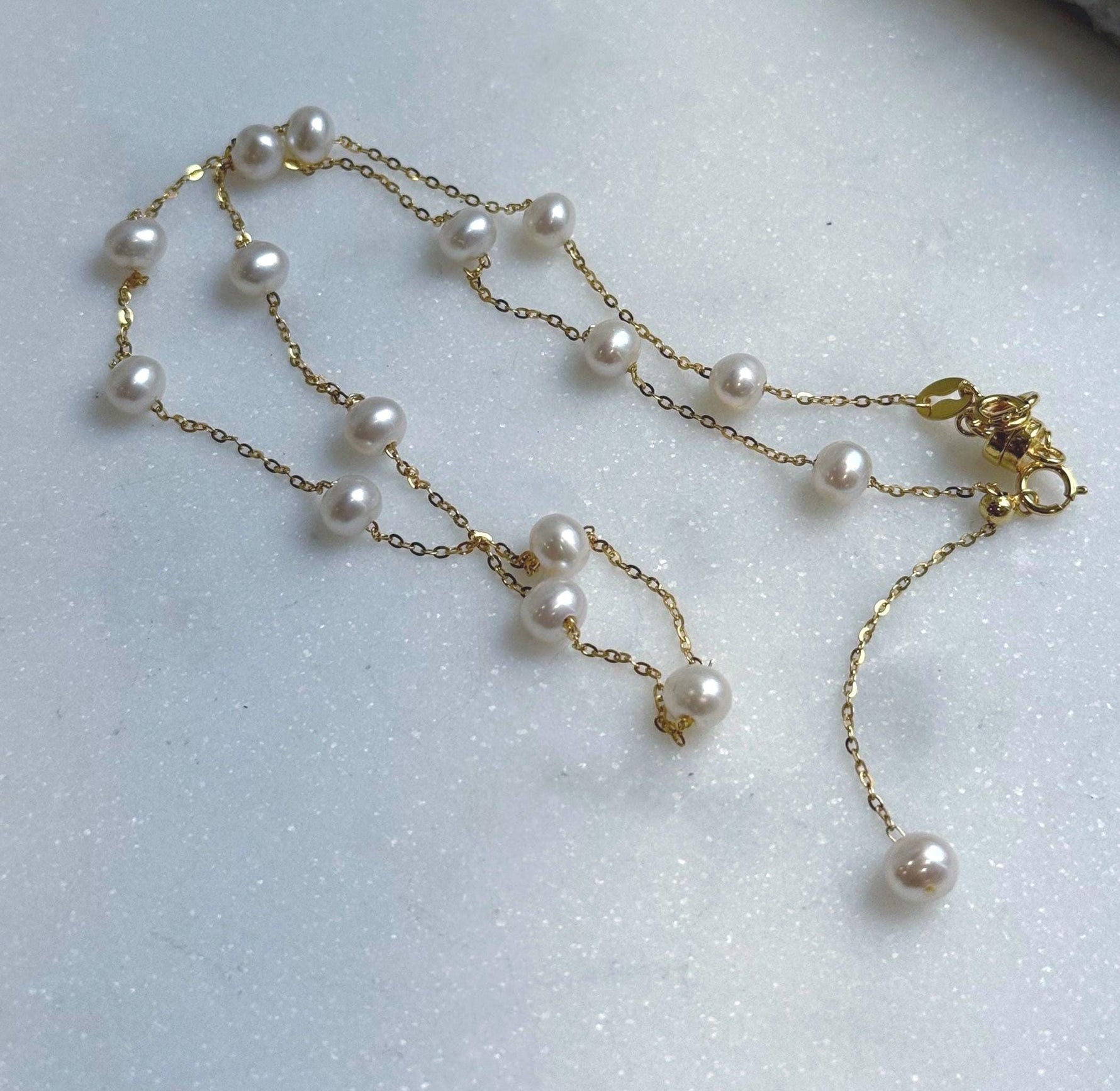 Elly’s 16pcs Freshwater Ivory small pearls Satellite Necklace: Extreme luster mirrored, 4.9-5.5mm, S925 silver satellite necklace, to 18.1”, pearl necklace gift for her birthday