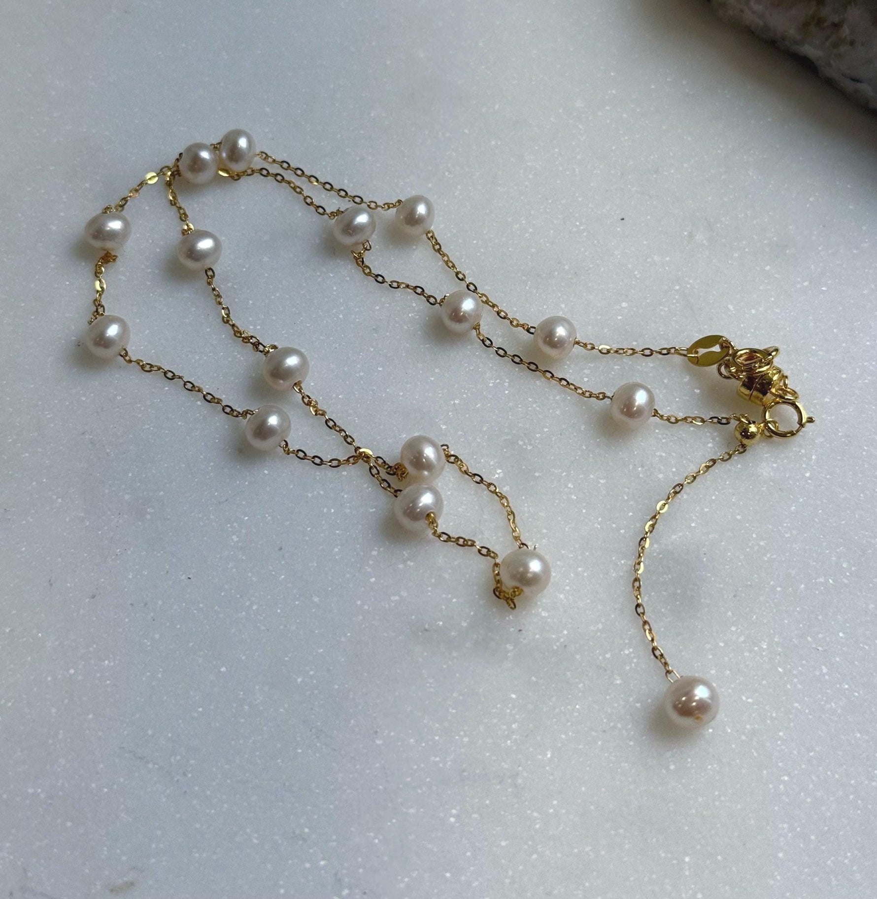 Elly’s 16pcs Freshwater Ivory small pearls Satellite Necklace: Extreme luster mirrored, 4.9-5.5mm, S925 silver satellite necklace, to 18.1”, pearl necklace gift for her birthday