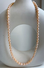 Elly’s 5.7-6mm Freshwater peach gold Pearls Necklace Strand: Extreme luster mirrored, to 18.1”, S925 silver necklace. gift for her