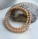 Elly’s 5.7-6mm Freshwater peach gold Pearls Necklace Strand: Extreme luster mirrored, to 18.1”, S925 silver necklace. gift for her