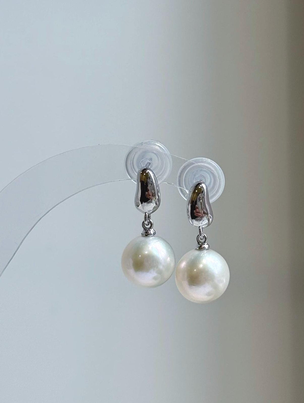 Elly’s 10.9mm Edison white Pearls Earrings: Extreme luster Mirrored, 2.4cm high, S925 silver minimalist earrings. gift for her