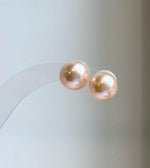 Elly’s 11.3mm Peach Gold Pearls Earrings Studs: Extreme luster Mirrored, S925 silver minimalist earrings.