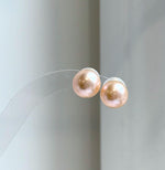 Elly’s 11.3mm Peach Gold Pearls Earrings Studs: Extreme luster Mirrored, S925 silver minimalist earrings.